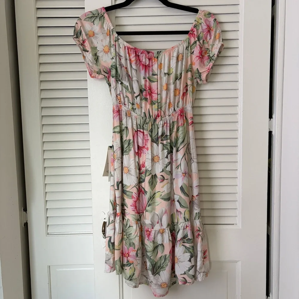 Maaji Cocoon of Love Rosabel Tie-Front Mini Dress Pink Green Floral Sz M NWT